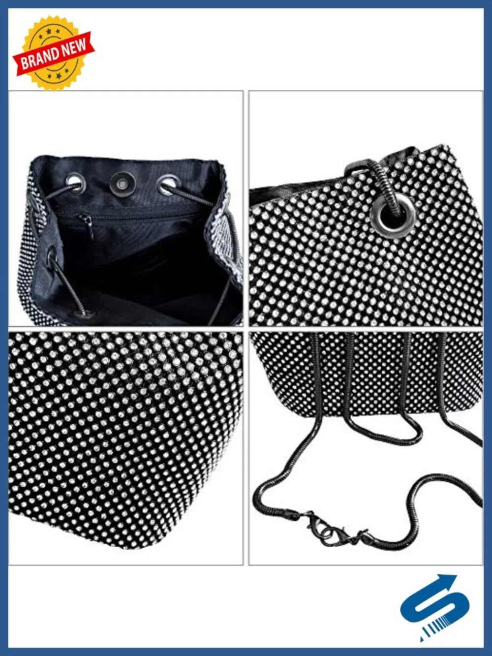 Full Rhinestone Bucket Bag Evening Shoulder Bag for Party Wedding